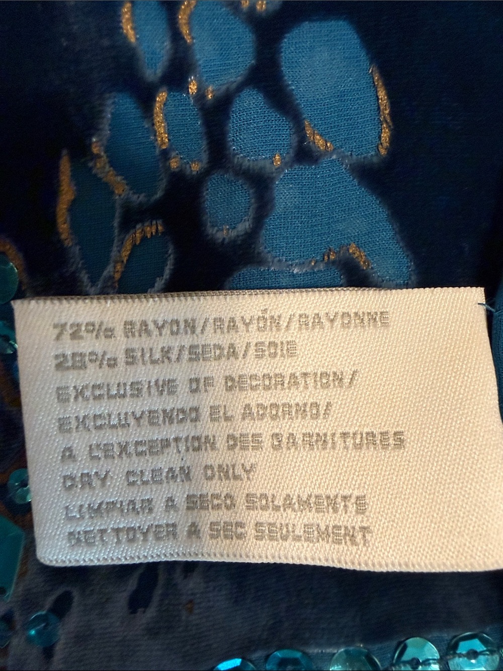 Liz Claiborne dark blue w Teal and gold accents Velvet Fringe Shawl - Picture 7 of 9